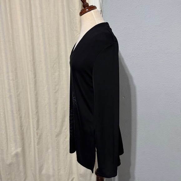 CDC Black Long Sleeve V Neck Tunic Stretch Top Embellished Floral Beaded Size 12 - Picture 4 of 12